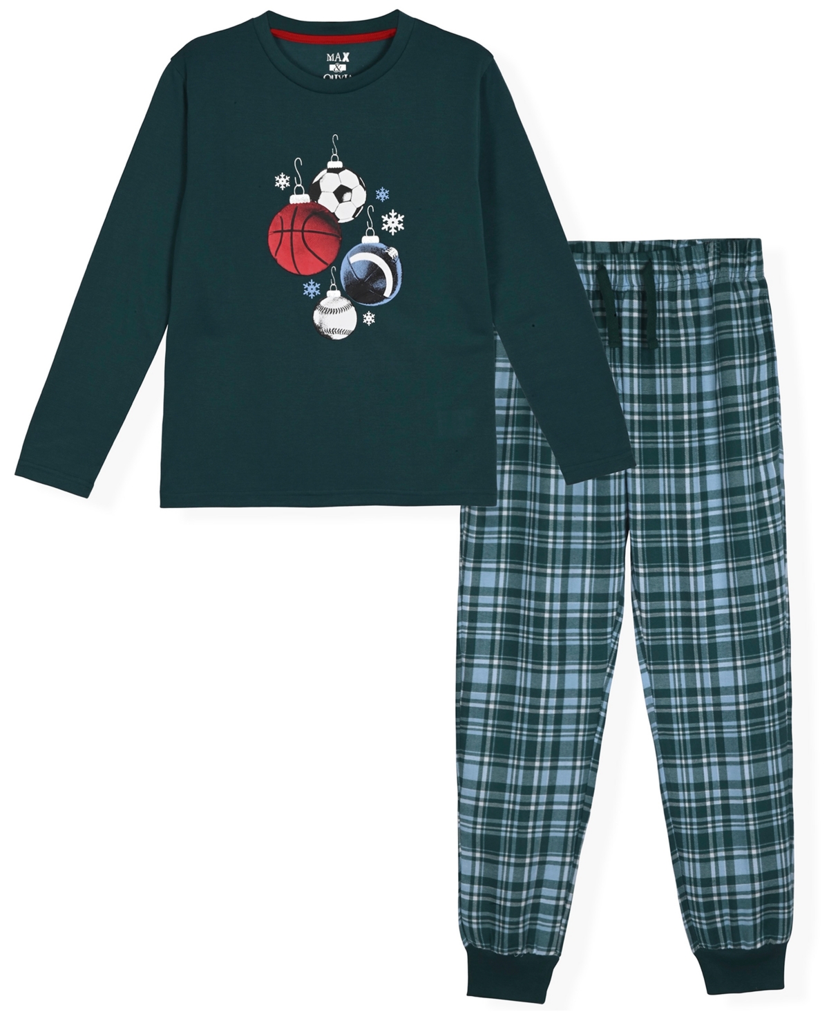 Max & Olivia Little And Big Boys 2-piece Sports Top And Plaid Jogger Pants Set In Green