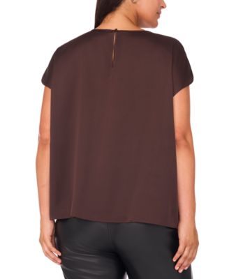 Plus Size Crewneck Shirring Short Sleeve Blouse