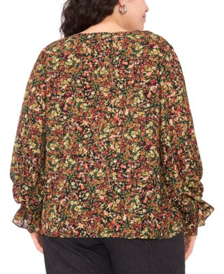 Plus Size Balloon Sleeve V-Neck Blouse