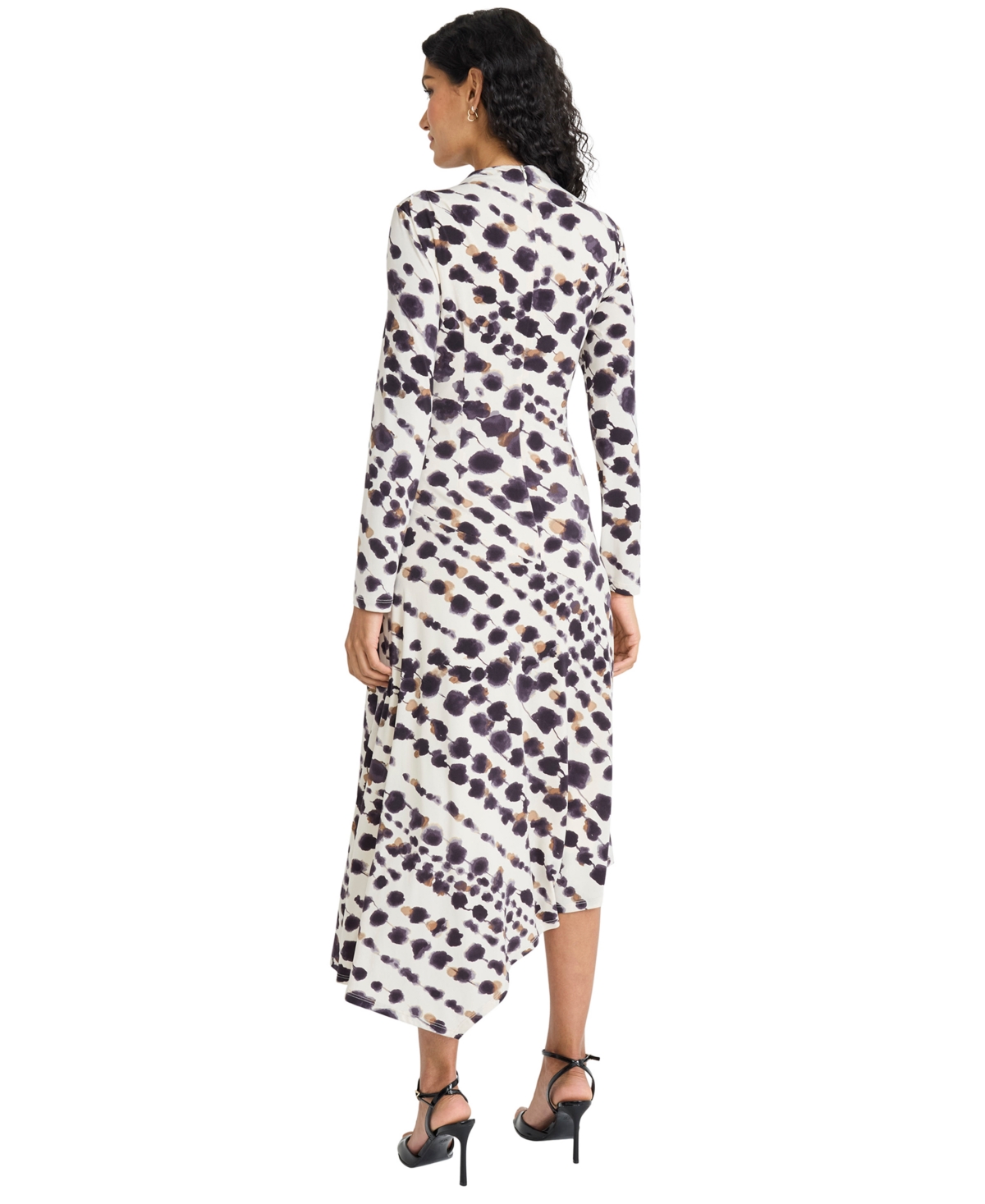 Maggy London Long Sleeve Asymmetric Hem Midi Dress In Multi