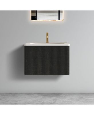 Etna 24" Wall-Mounted Vanity With Ceramic Sink and Striped Wood Grain