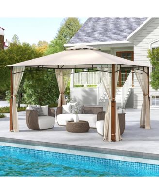 12' x 10' Outdoor Patio Gazebo w/ Netting 2-Tier Canopy Roof Metal Frame