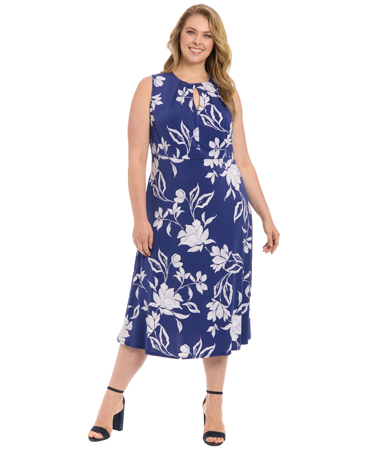 London Times Plus Size Printed Sleeveless Midi Dress