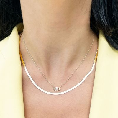 Mini Herringbone Necklace 14K Yellow Gold - 3 millimeters - 16 inches
