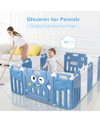 16-Panel Foldable Baby Playpen Kids Activity Centre w/ Lock Door & Rubber Mats
