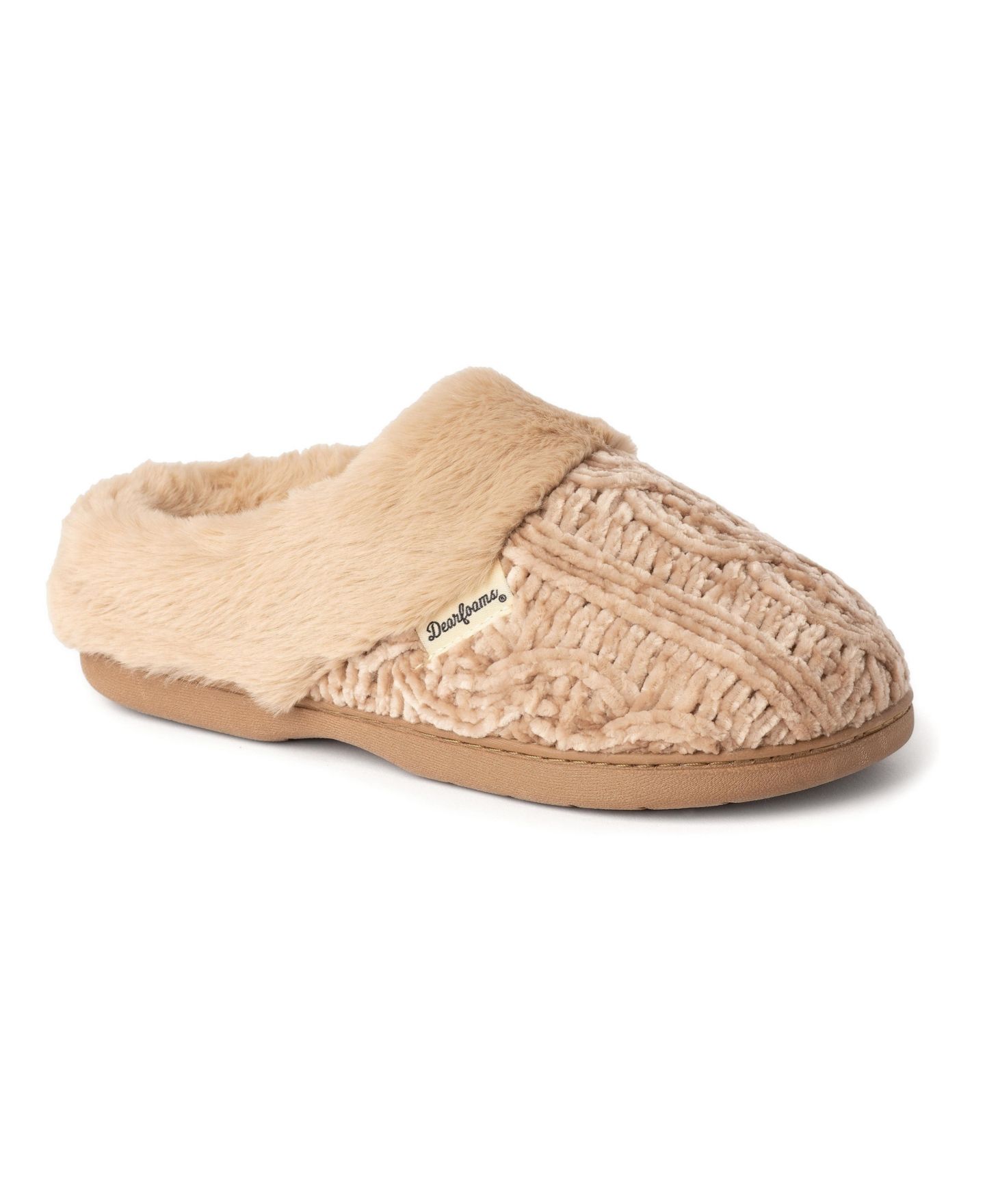 Женские сабо Dearfoams Claire Cable Knit Chenille Clog House Shoe Slipper, цвет: Чёрный — фото 1