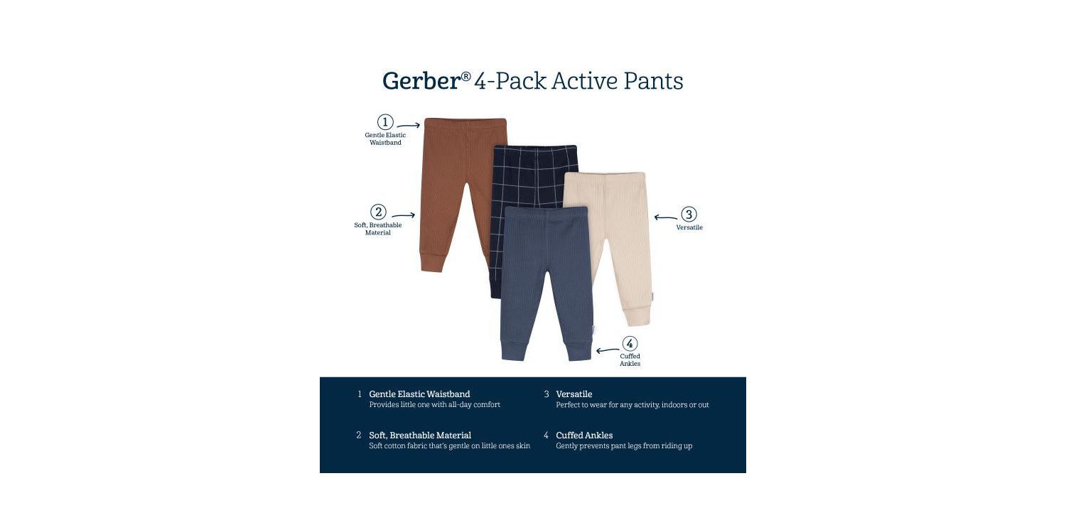 Baby Boys Dark Shadow Active Pants, 4-Pack