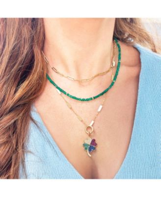 Green Onyx Bead Necklace 14K Gold