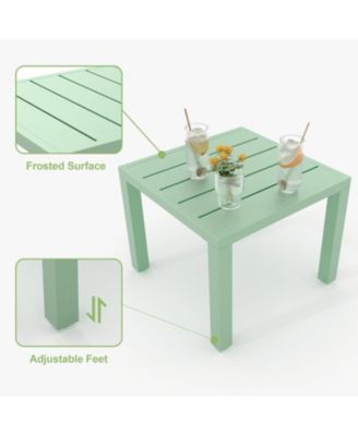 3 PCS Green Patio Bistro Set, Outdoor Stackable Steel Chairs & Square Coffee Table for Balcony, Porch, Garden, Lawn