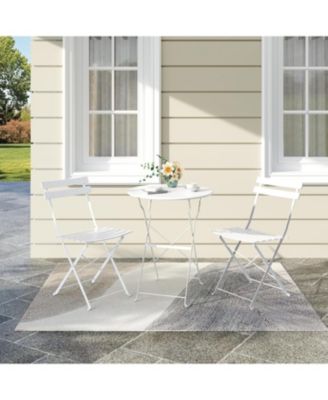White 3-Piece Patio Bistro Set, Outdoor Folding Table & Chairs, Weather Resistant, Space Saving for Backyard & Balcony