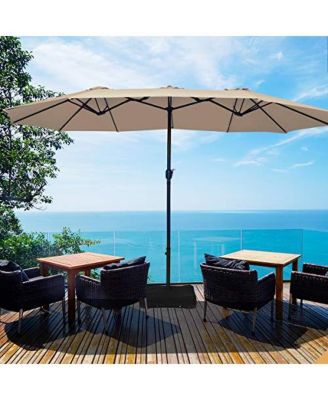 15 Feet Double-Sided Twin Patio Umbrella with Crank and Base