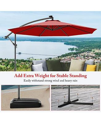 10 Feet Offset Hanging Umbrella with Base and Infinite Tilt