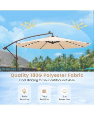10 Feet Solar Offset Hanging Umbrella with 40 Lamp Beads and Solar Panel