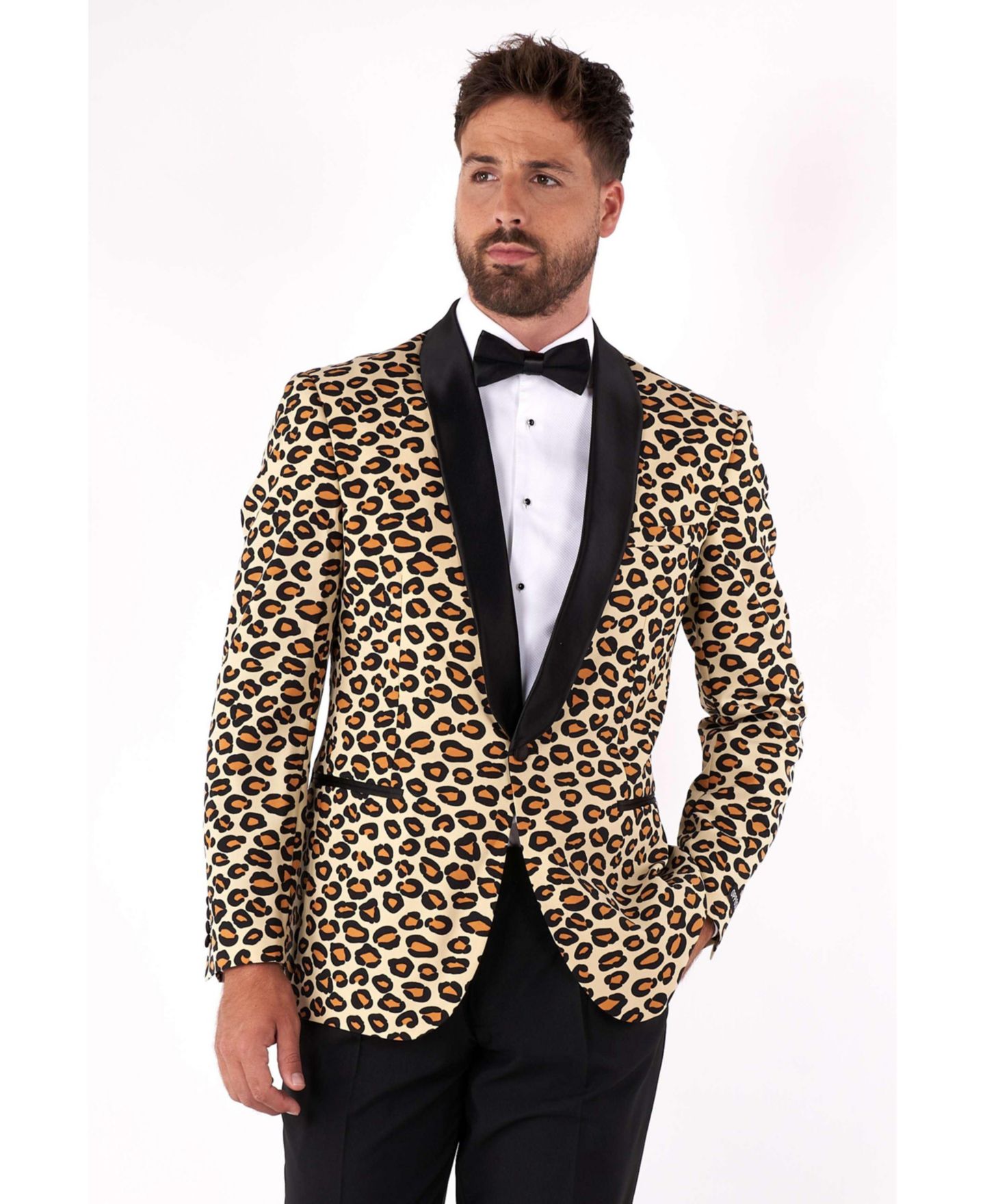Мужские брюки OppoSuits Tuxedo - Chique Velvet Smoking Tux - Slim Fit - Including Blazer, Pants And Bow Tie, цвет: Бежевый / Коричневый с принтом — фото 2