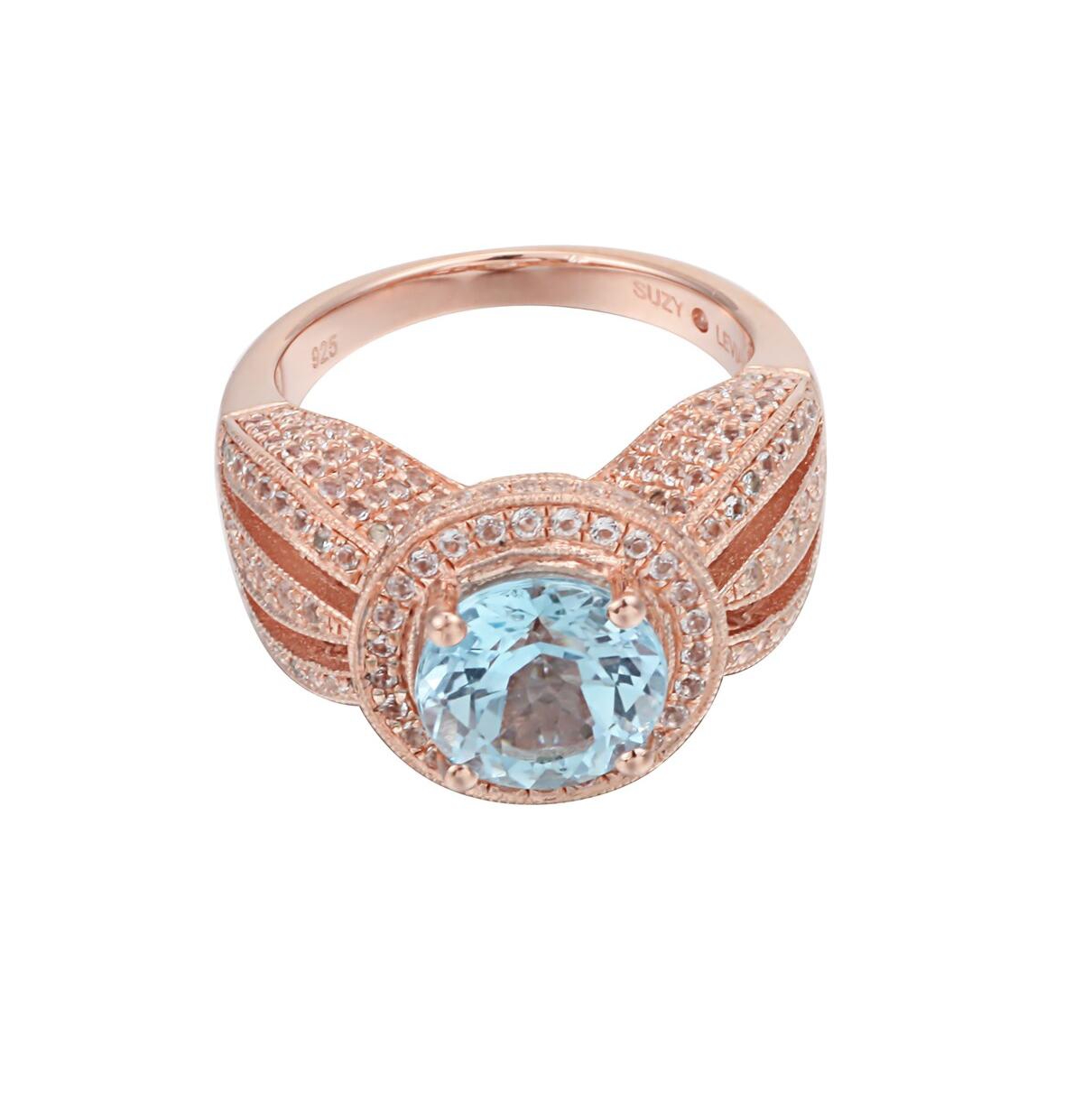 Suzy Levian New York Sterling Silver Round Cut Center Topaz Cocktail Ring