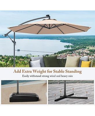 10 Feet Offset Hanging Umbrella with Base and Infinite Tilt