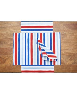 Watercolor Patriotic Stripe 4th of July Cotton Cloth Napkin Set of 6