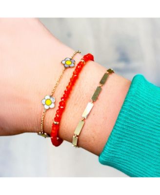 Carnelian Bead Bracelet 14K Gold