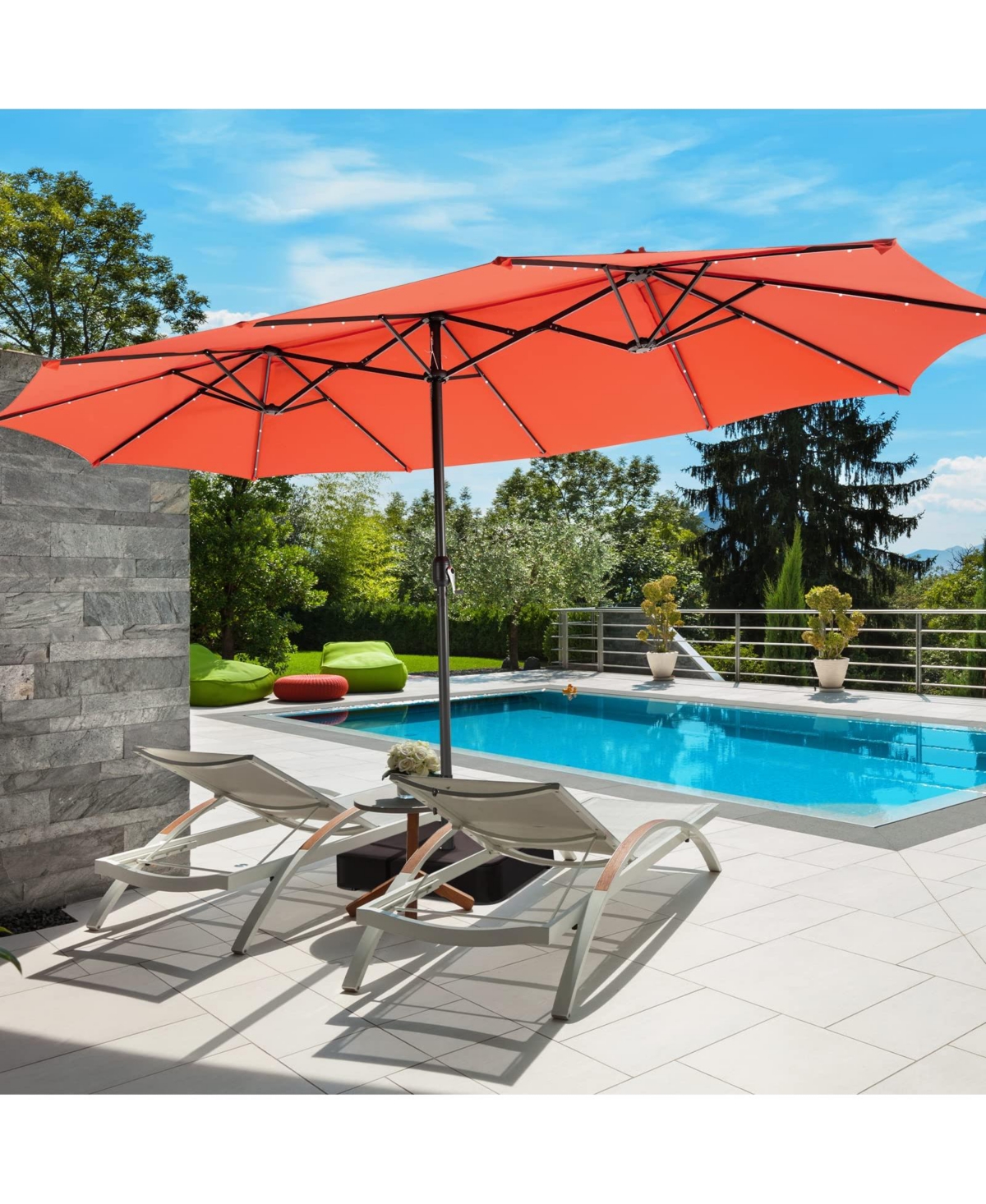 15FT Double-Sided Solar Patio Umbrella