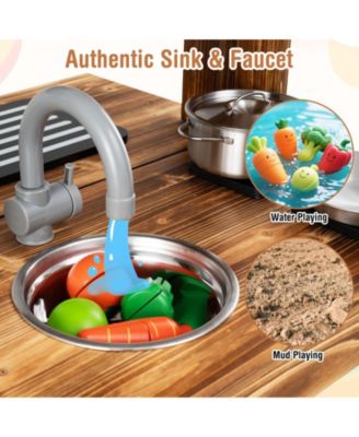 Double-Sided Mud Kitchen with Canopy and Chalkboard for 3+ Years Old