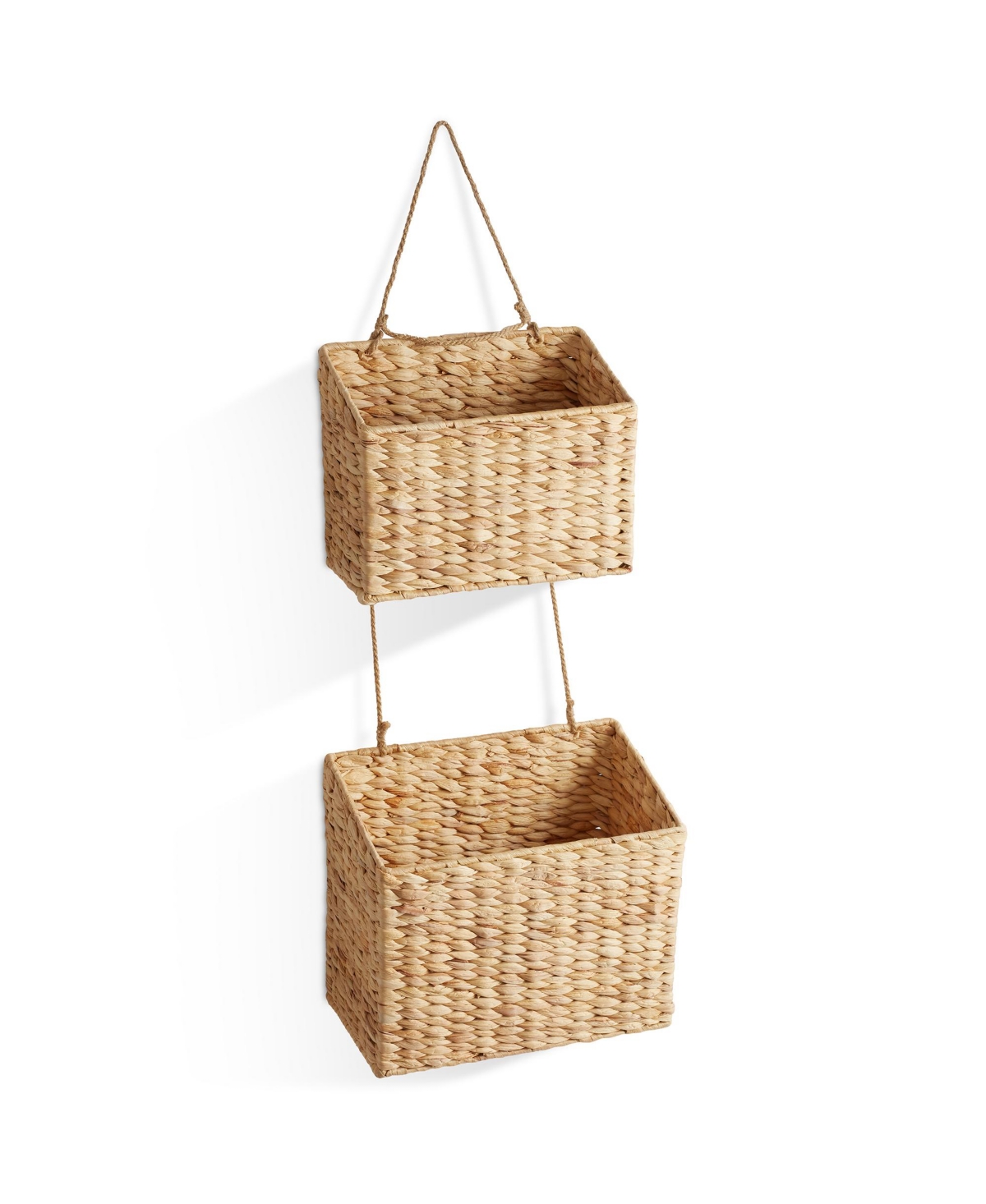 Casafield 2-Tier Hanging Storage Basket Set, Natural Water Hyacinth Wall Basket, Boho Organizer for Kitchen Pantry, Home Office, Entryway, Bathroom