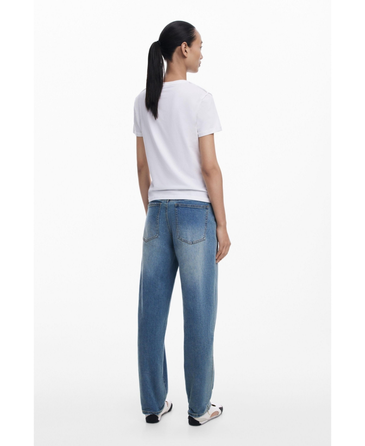 Desigual Embroidered Stretch Cotton T-shirt In White