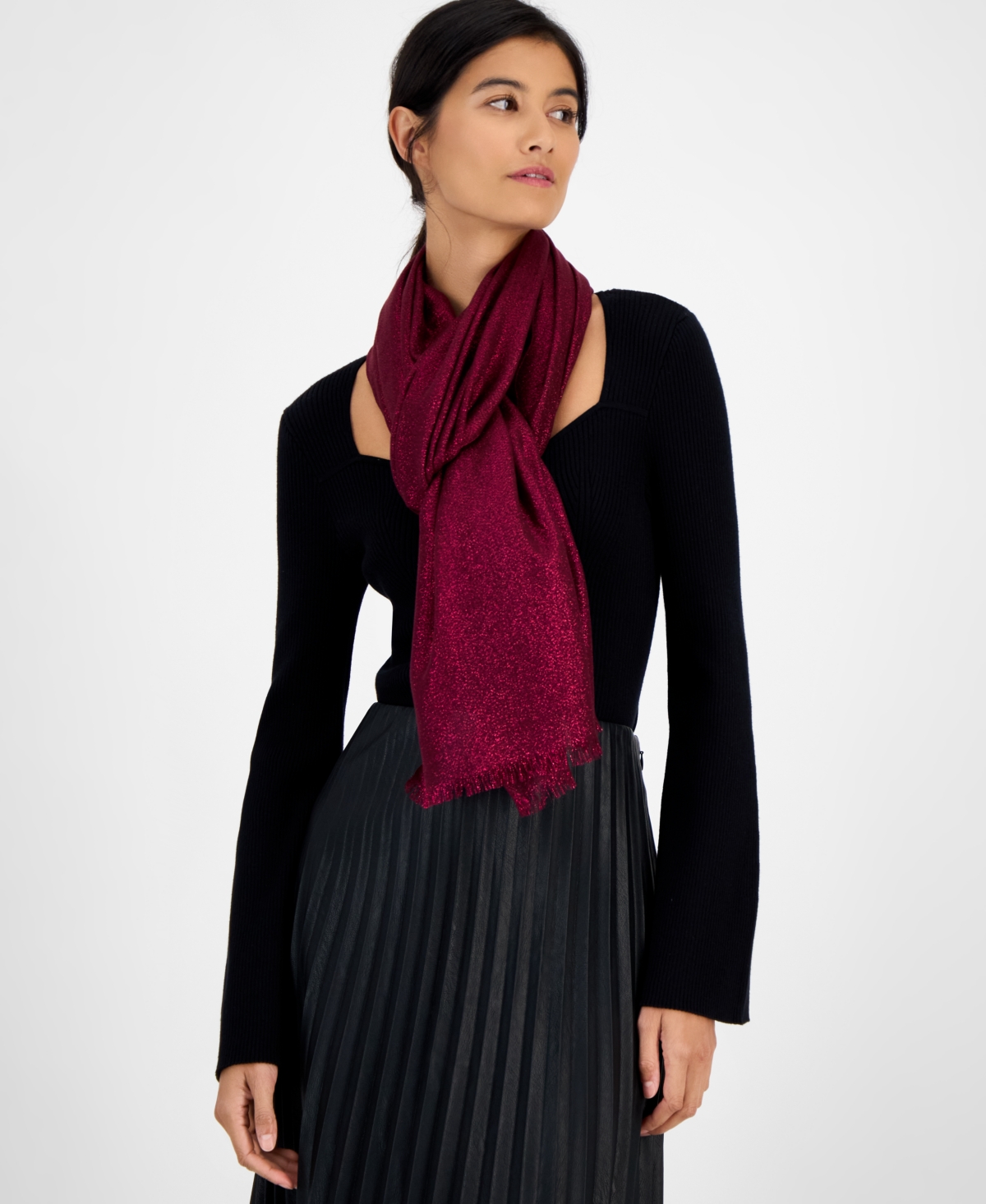 Inc International Concepts Women's Shimmer Wrap Scarf, Created For Macy's In Red