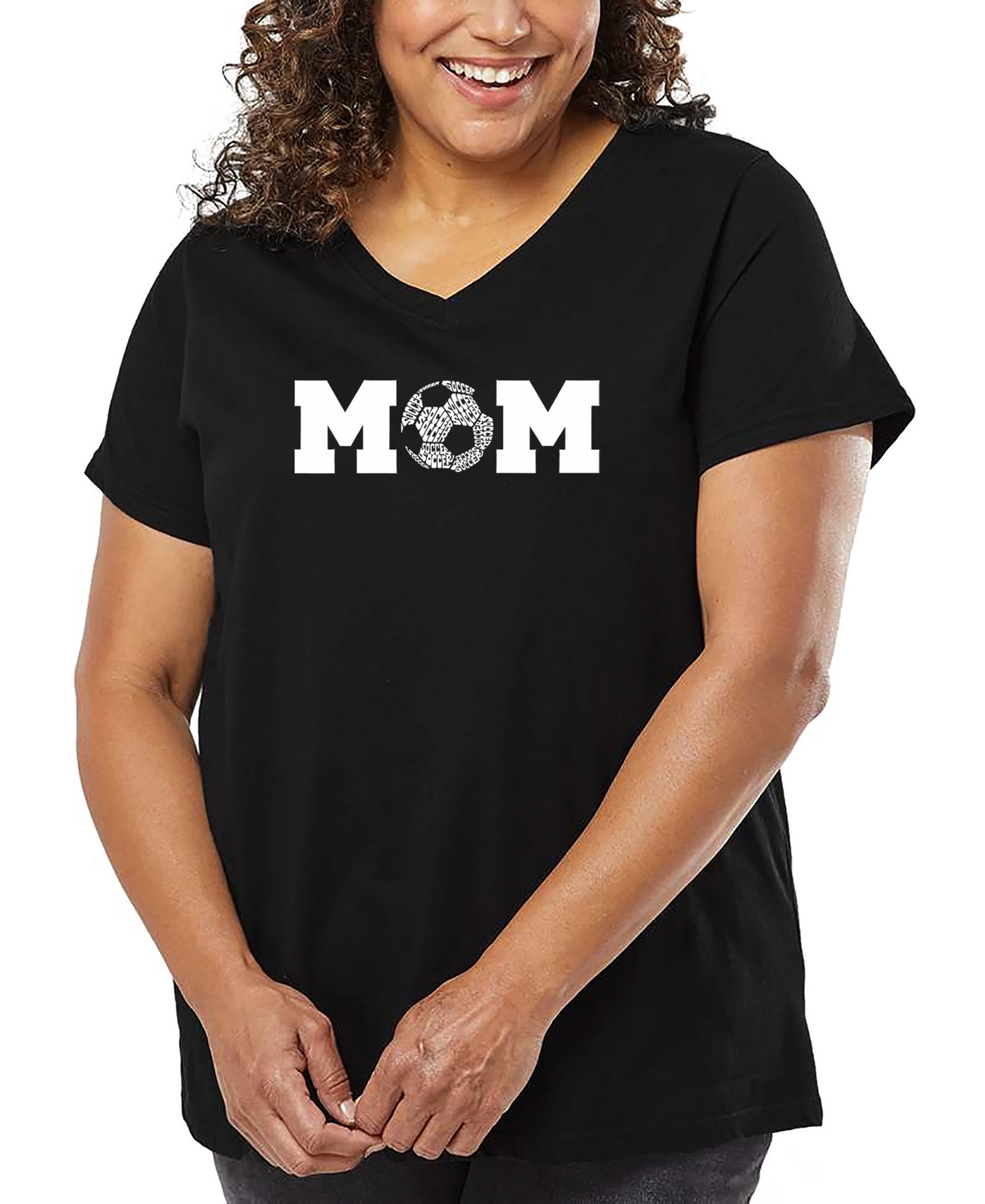 La Pop Art Plus Size Soccer Mom Word Art V-neck T-shirt In Black