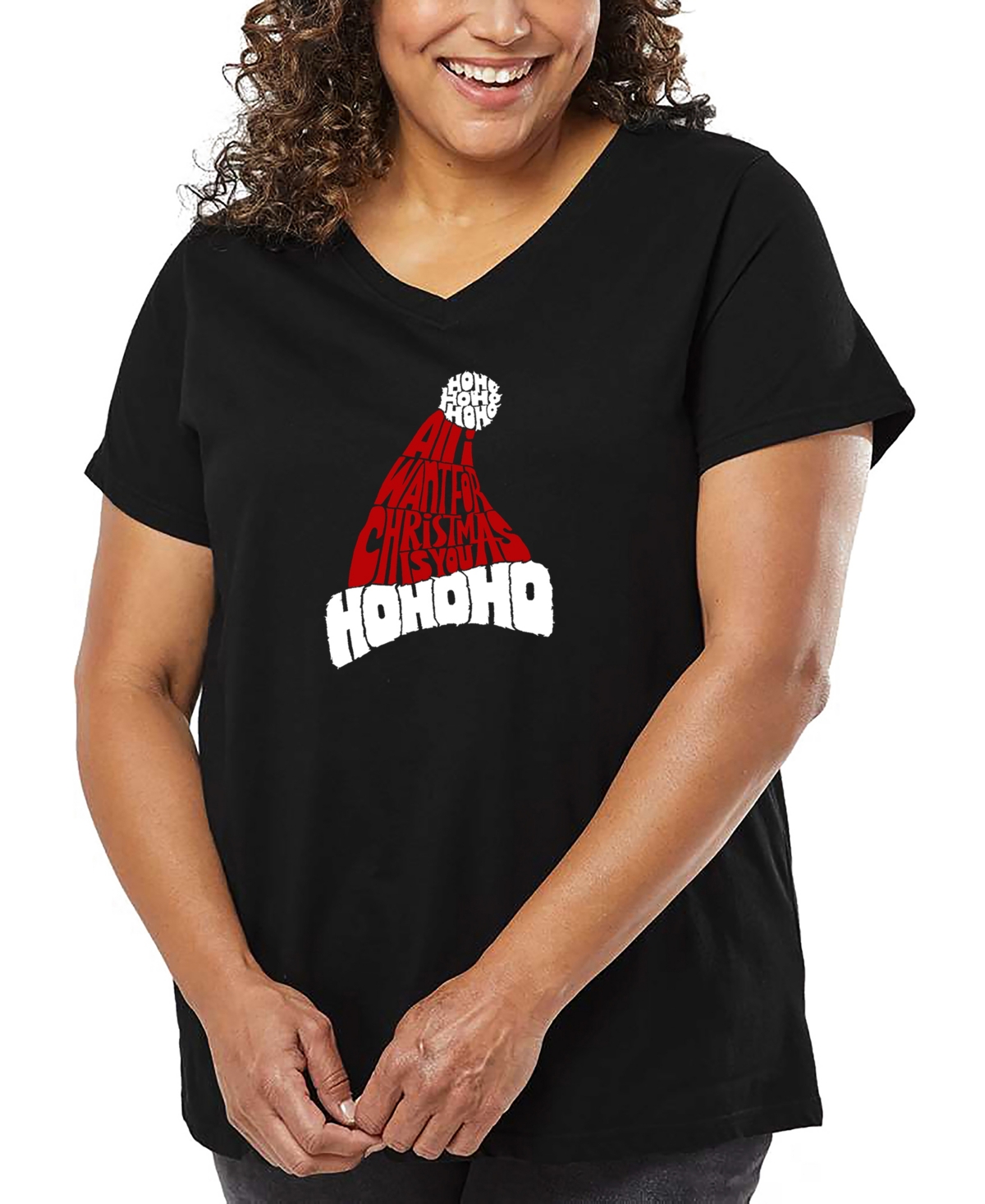 La Pop Art Plus Size All I Want For Christmas Is You Word Art V-neck T-shirt In Black
