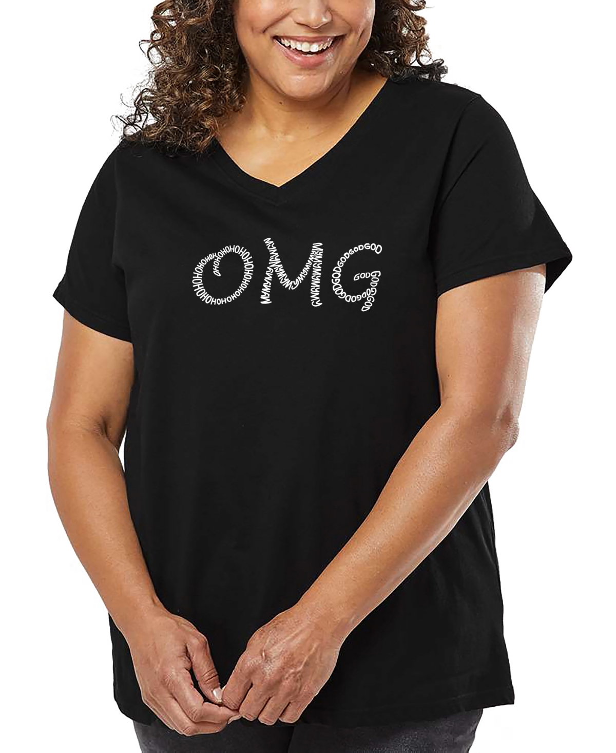 La Pop Art Plus Size Have Yourself A Merry Little Christmas Word Art V-neck T-shirt In Black