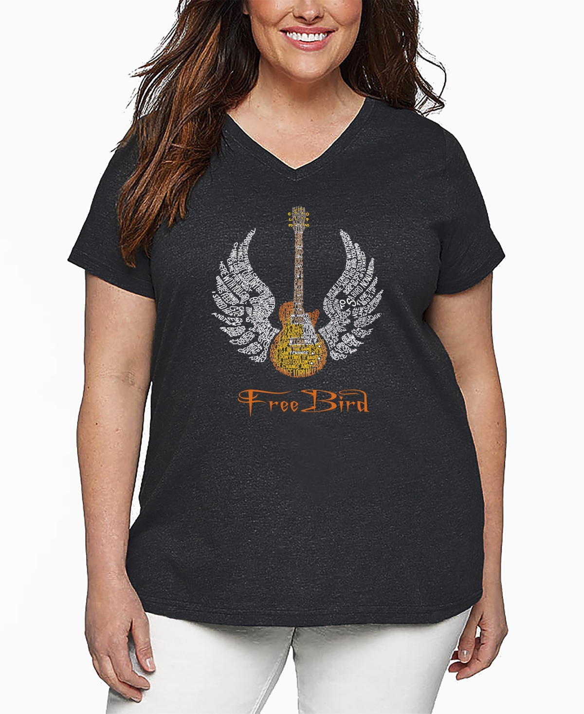 La Pop Art Plus Size Lyrics To Freebird Word Art V-neck T-shirt In Gray