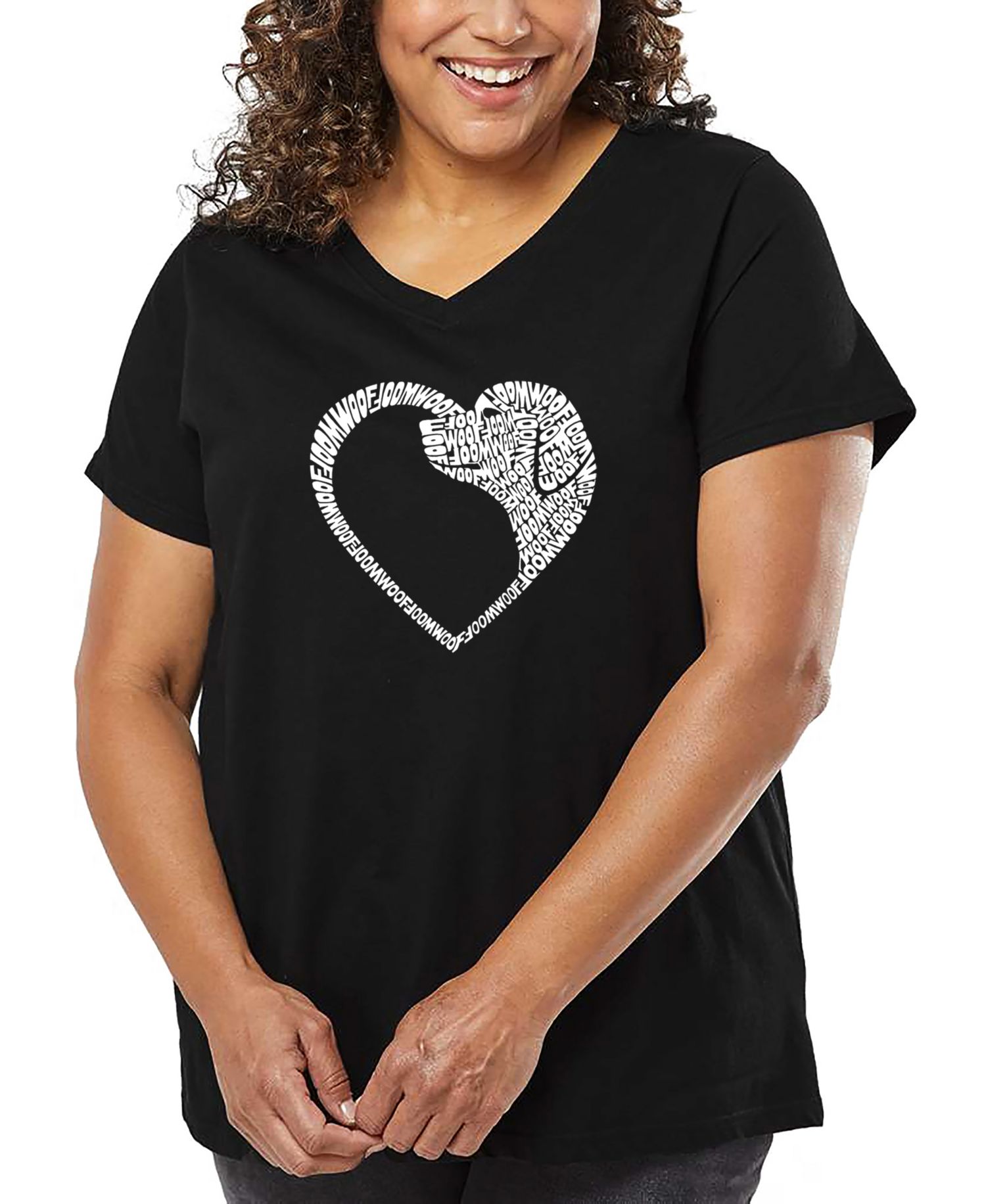 Plus Size Dog Heart Word Art V-Neck T-Shirt