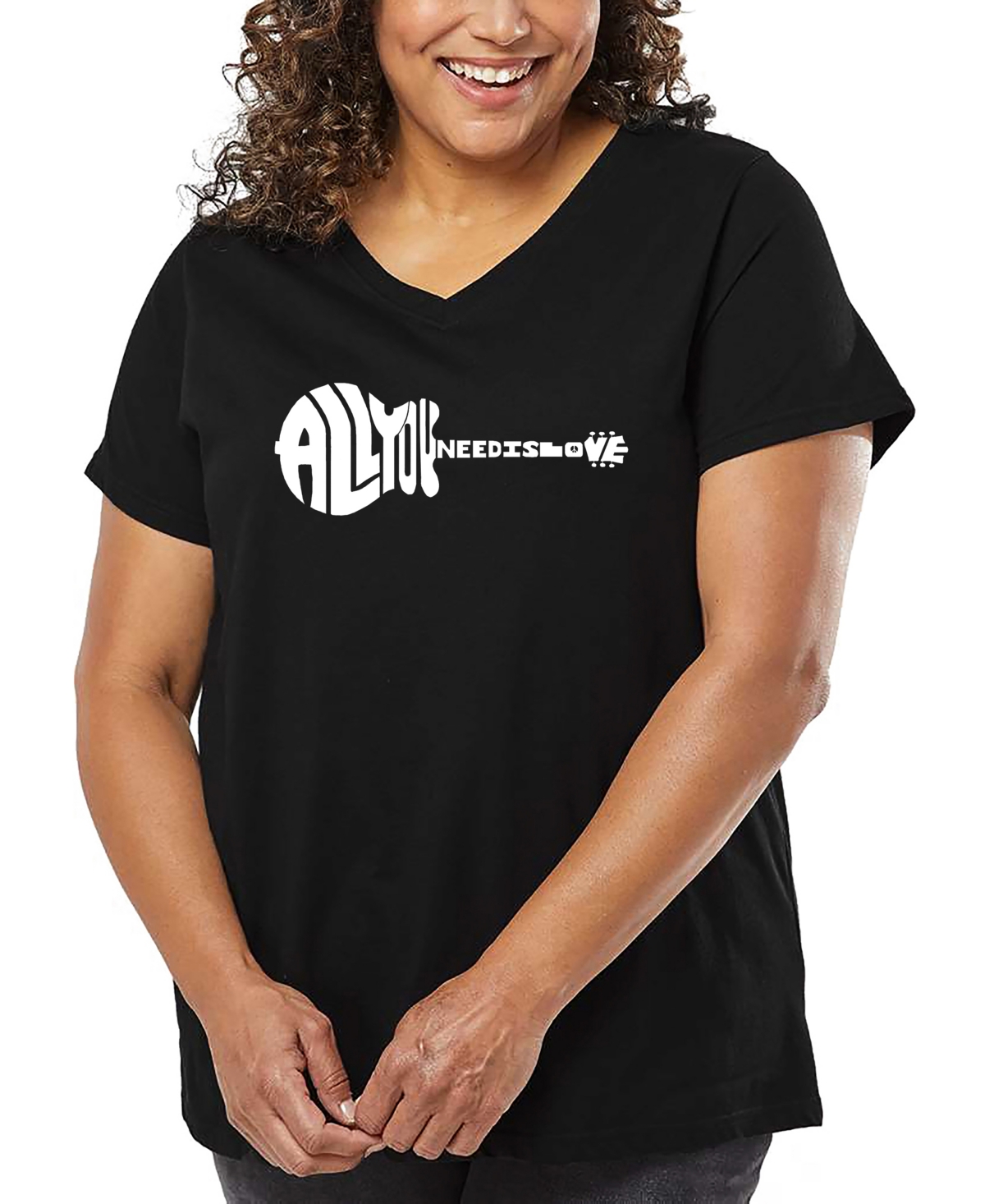 La Pop Art Plus Size All I Want For Christmas Is You Word Art V-neck T-shirt In Black