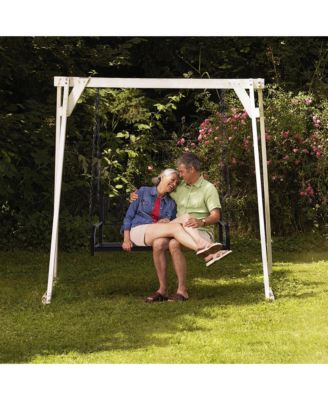 Patio Hanging Porch Swing 2-Person Outdoor Metal Swing Bench Chair w/ Chains