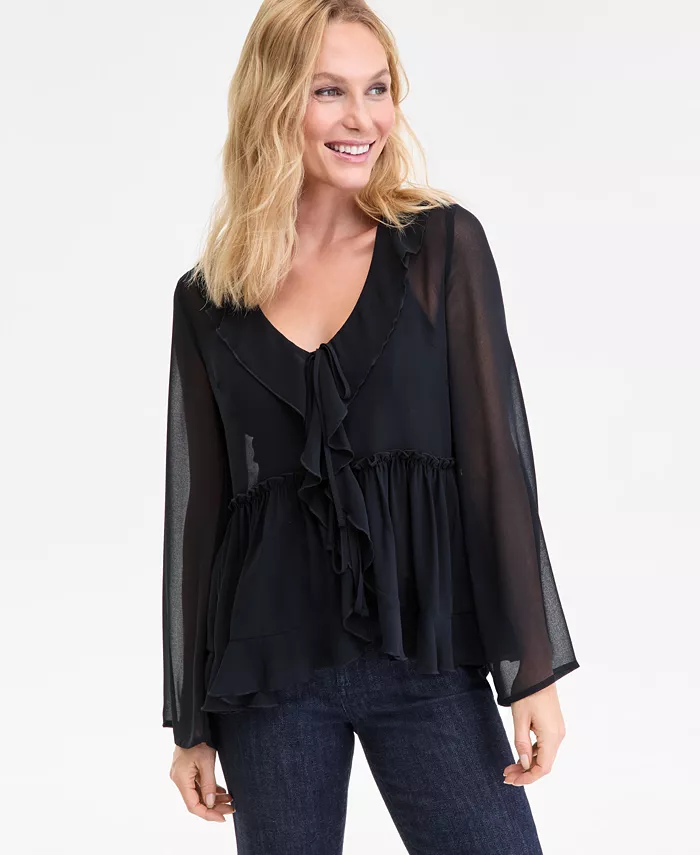 Women's Printed Ruffle-Collar Top