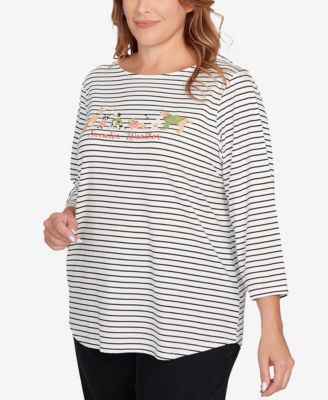 Plus Size Holiday Dogs Striped Knit Top