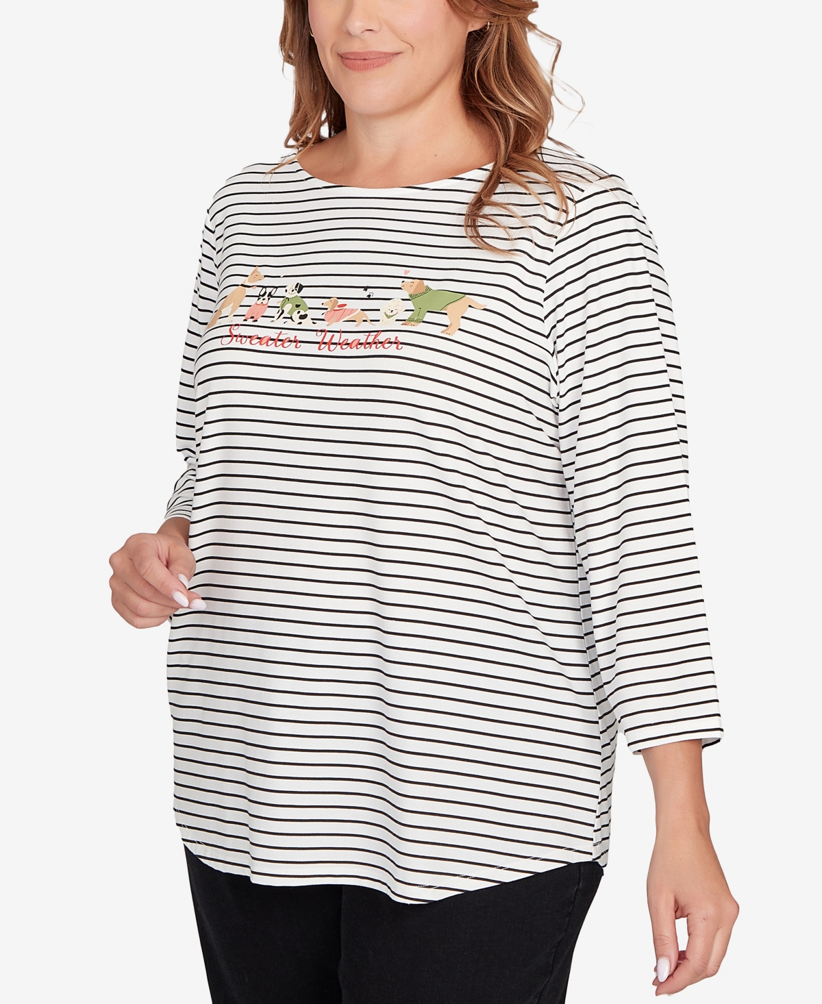 Ruby Rd. Plus Size Holiday Dogs Striped Knit Top In Multi