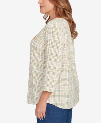Plus Size Autumn Cat Houndstooth Top