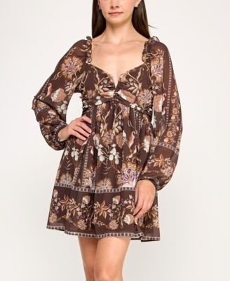 Juniors' Long Sleeve Floral Dress