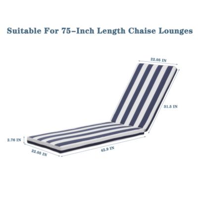 75 Inch Blue Striped Chaise Lounge Cushion Set with Removable Covers