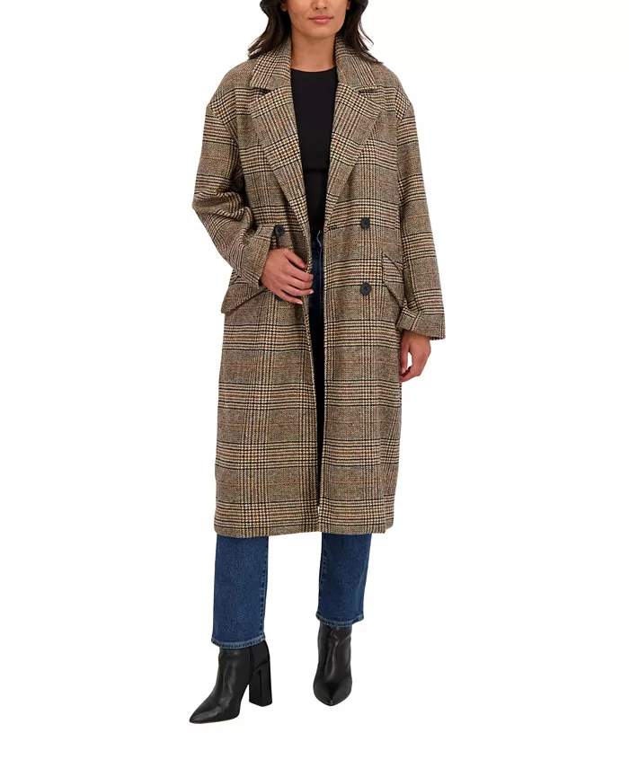Women's Long Oversized Double Breasted Faux Wool Coat - thumbnail 3