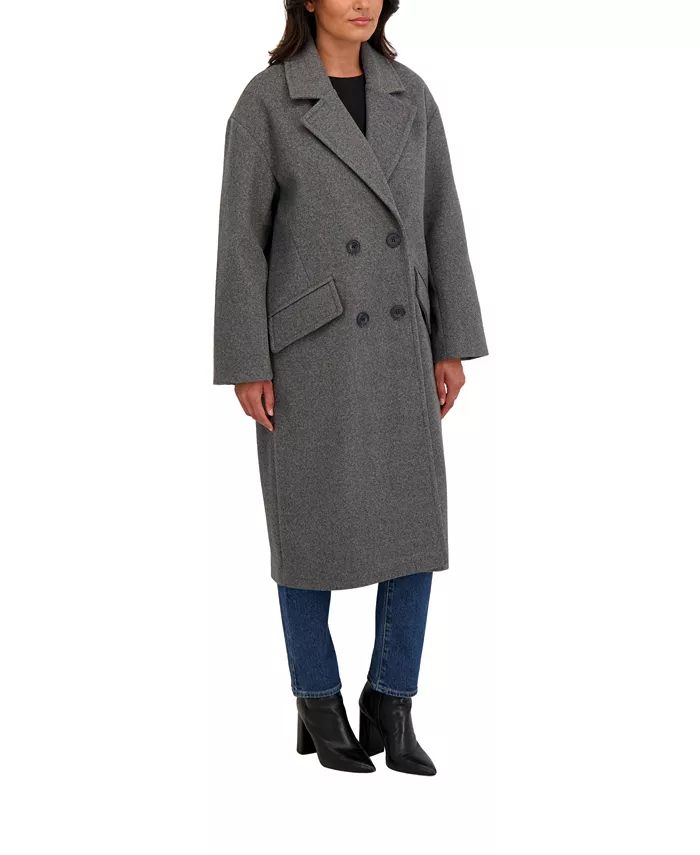 Women's Long Oversized Double Breasted Faux Wool Coat - thumbnail 7
