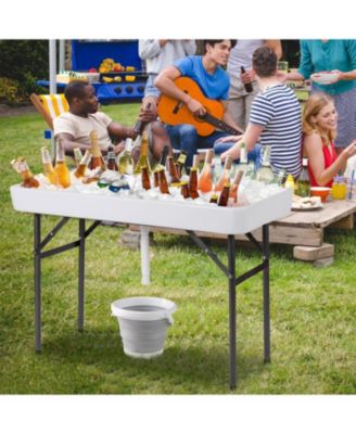 4 Feet Plastic Party Ice Folding Table with Matching Skirt and Ice Bucket