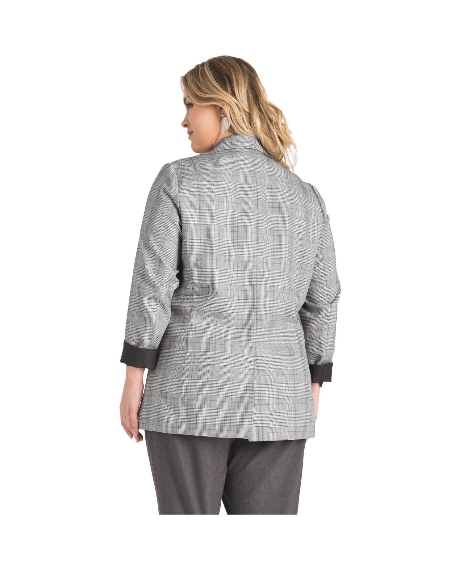 Women's One-Button Oversize Plaid Boyfriend Blazer