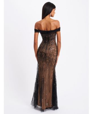 Women's Qeturah Embroidered Sequin Off Shoulder Mesh Gown