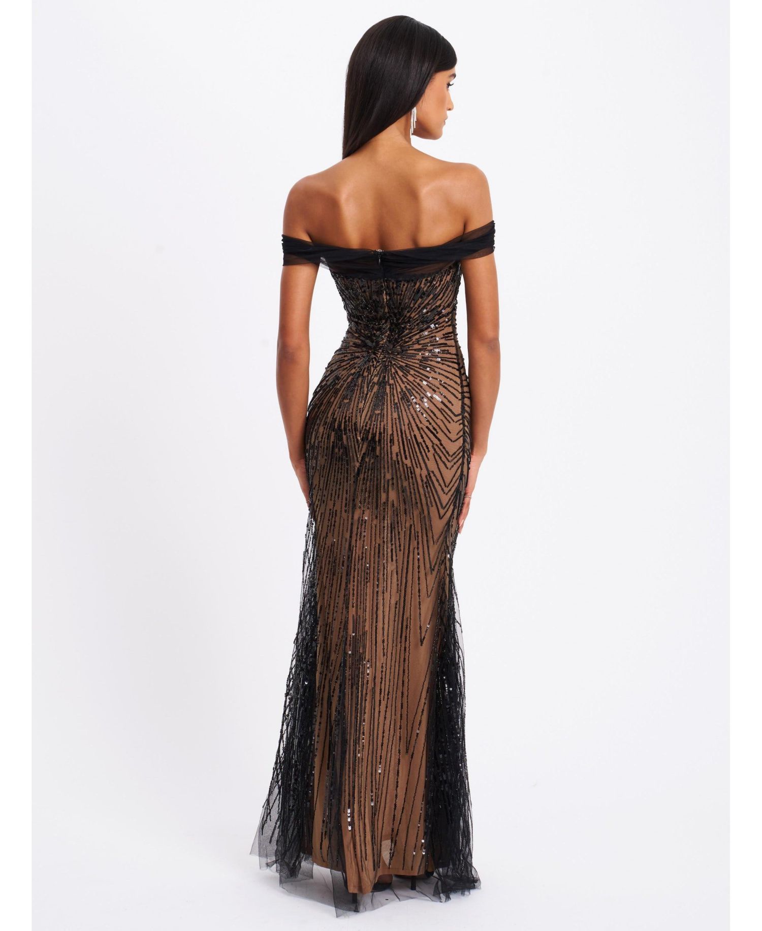 Women's Qeturah Embroidered Sequin Off Shoulder Mesh Gown