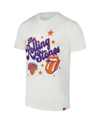 Men's and Women's White Rolling Stones x New York Knicks Bingham Collab T-Shirt