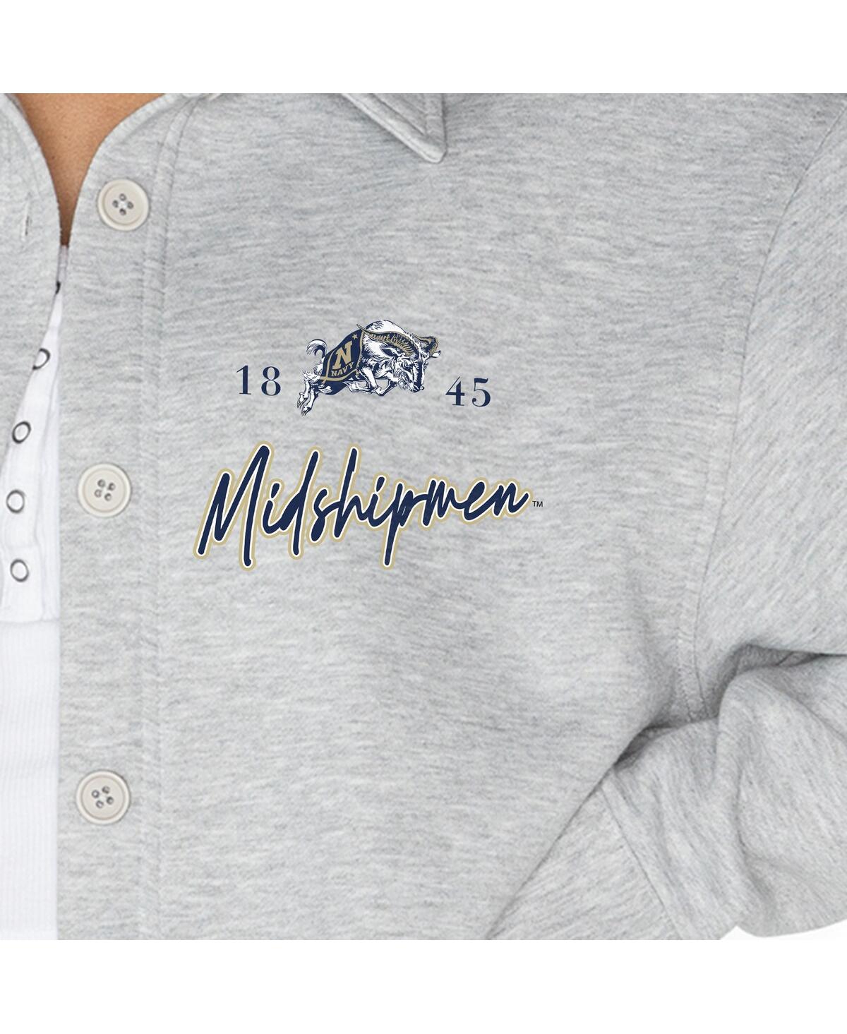 Gameday Couture Women's Ash Navy Midshipmen Foundation Full-button Long Sleeve Overshirt In Gray