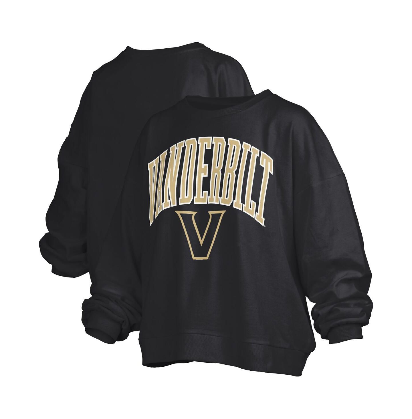 Женская толстовка Pressbox Black Vanderbilt Commodores Janise Arch Over Logo Waist Length Oversized Pullover — фото 1