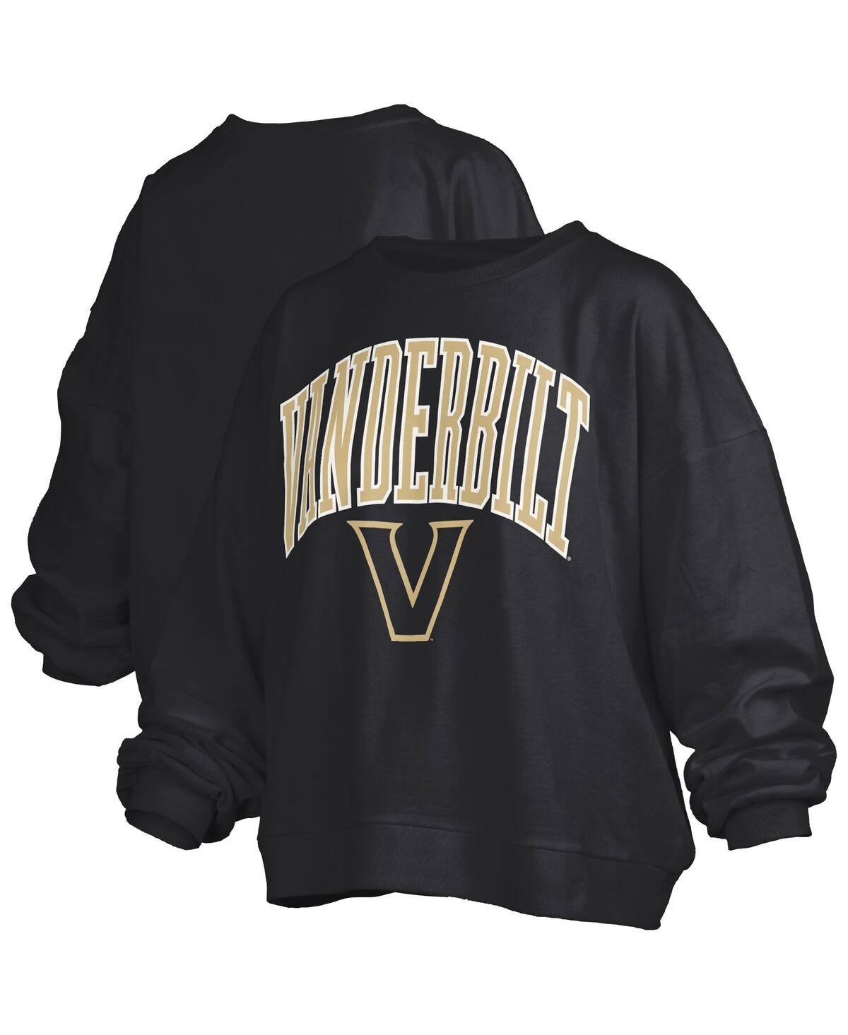 Pressbox Women's Black Vanderbilt Commodores Janise Arch Over Logo Waist Length Oversized Pullover Sweatshirt In Black